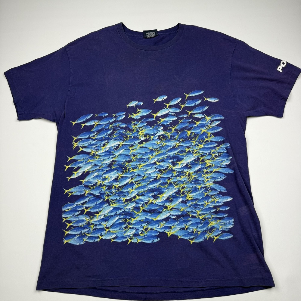 Vintage Polo Sport Ralph Lauren Shirt Mens Large Blue Fish Graphic T-Shirt Tee